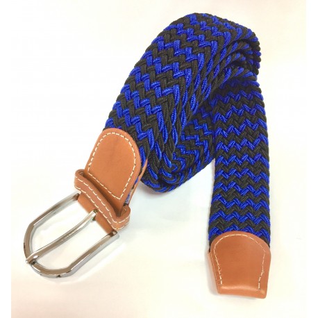 Cinturón elástico trenzado unisex azul y negro